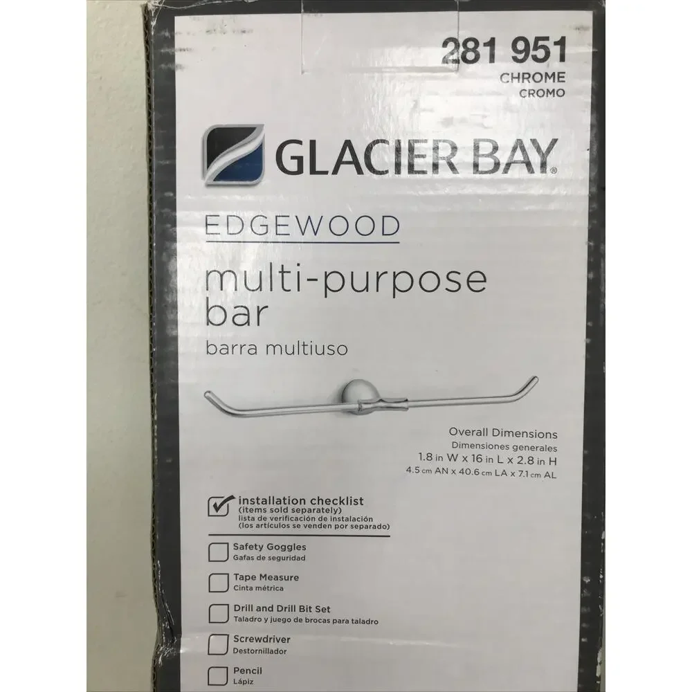 New Glacier Bay 281951 Edgewood Multi-Purpose Chrome Towel Bar Bathroom Rack
